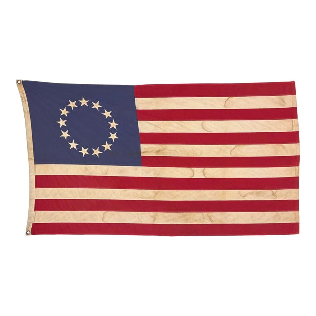 Vintage Cotton Betsy Ross American Flag With Embroidered Stars For Sale