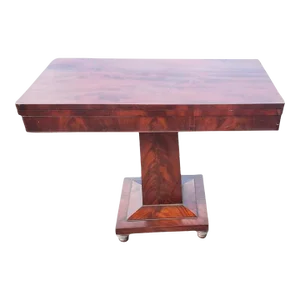 Antique American Empire Pedestal Console, Card / Games Table in Flame Mahogany