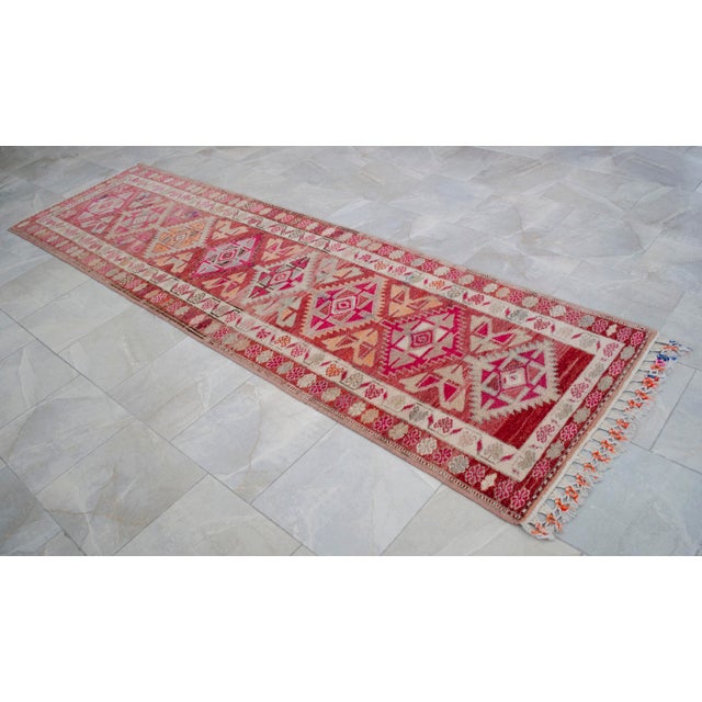 1970s Runner Kurdish Hand-Knotted Rug Pink Hallway Decor Kitchen Floor Accent 3x11 Ft Approx For Sale - Image 15 of 18