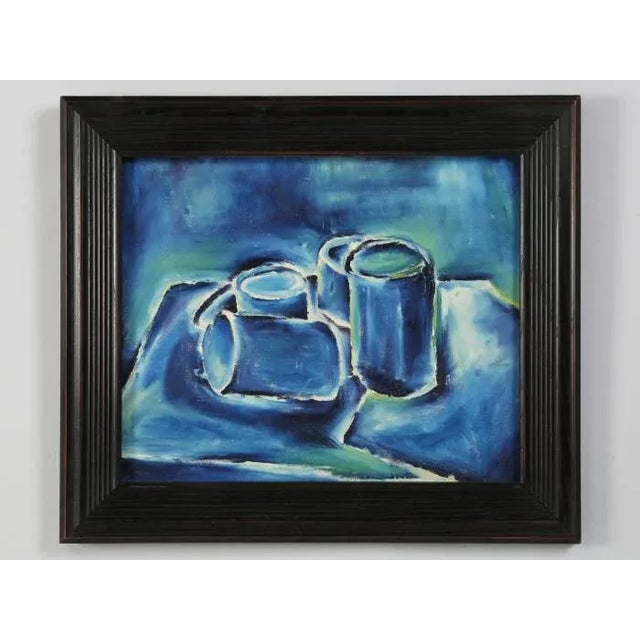 Blue Acrylic Painting Attributed to Roland David For Sale - Image 8 of 8