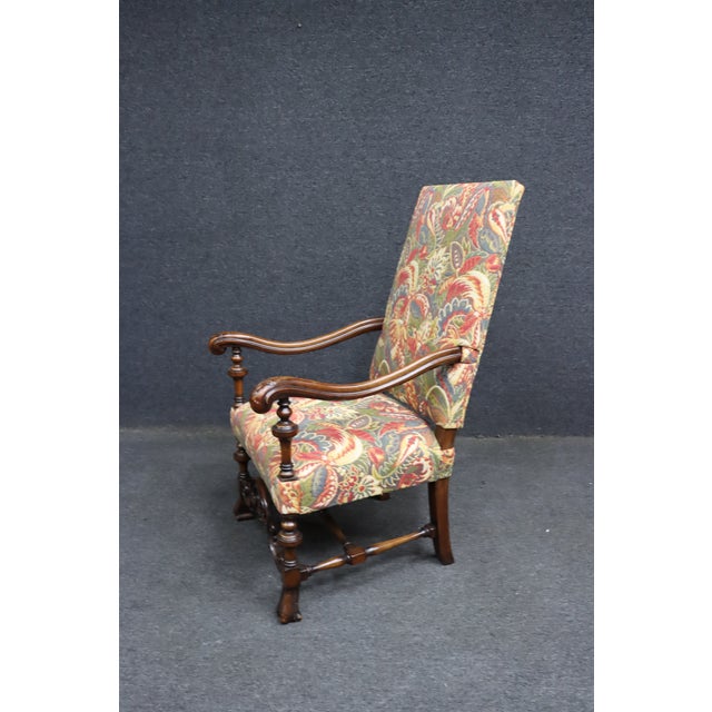 Wood Victorian Walnut Upholstered Open Armchair With Tapestry Upholstery For Sale - Image 7 of 12