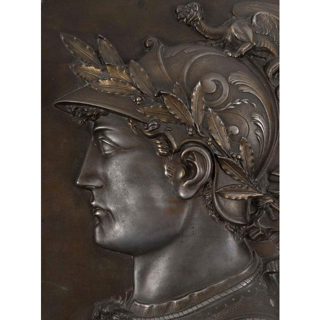 Patinated Metal Bas-Reliefs on Wooden Display Stand, 1800s, Set of 2 For Sale - Image 4 of 11
