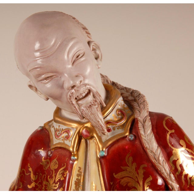 Vintage Italian Ceramic Sculptures Chinoiserie Glazed Terracotta Figures - A Pair For Sale - Image 9 of 15