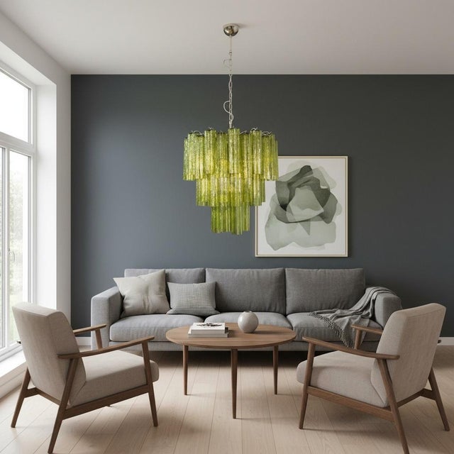 Italian vintage chandelier in Murano glass and nickel-plated metal structure. The armor polished nickel supports 48 large...