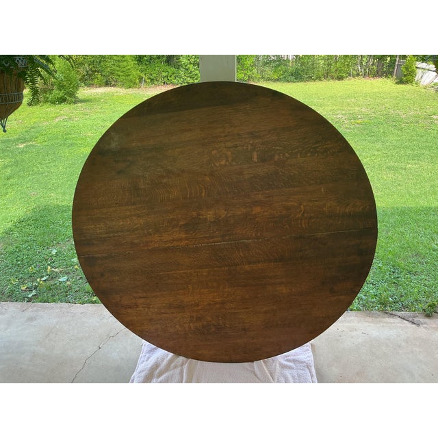 1940s Banta Quarter Sawn Oak Round Dining Table For Sale - Image 6 of 14