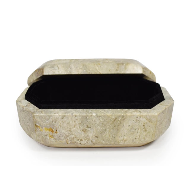 Ivory Modern Solid Stone Ivory Color Octagonal Oval Geometric Shape Trinket Jewelry Box For Sale - Image 8 of 10
