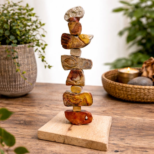 Marc Zimmerman "Small Earthtone Ceramic Totem" Glazed Ceramic, 40 Inches Tall, Brown and Gold Glaze, Wood Base, Contemporary Art West Coast For Sale In Monterey, CA - Image 6 of 7