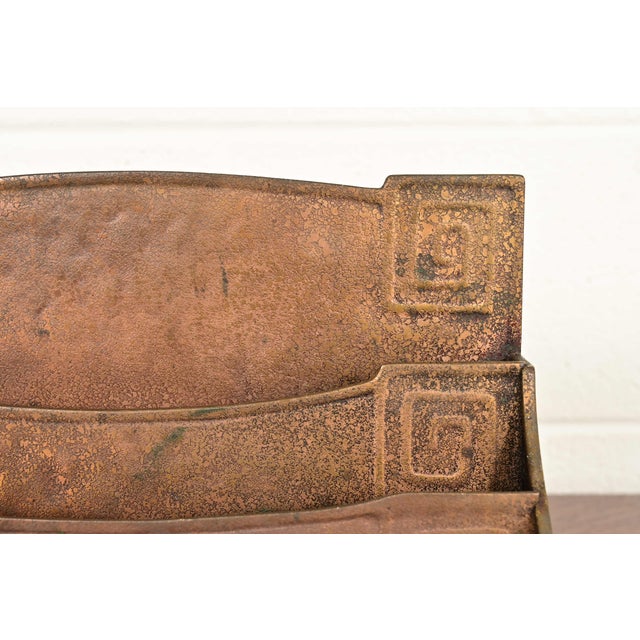 Metal Tiffany Studios New York Art Deco Greek Key Bronze Letter Rack For Sale - Image 7 of 13