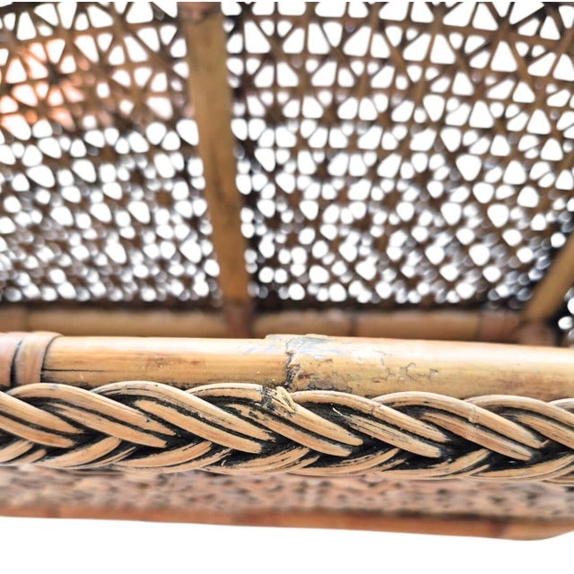 Wood Vintage Rattan and Wicker Magazine Rack Book Storage Styling 1960's Boho Cabin Coastal Natural For Sale - Image 7 of 14