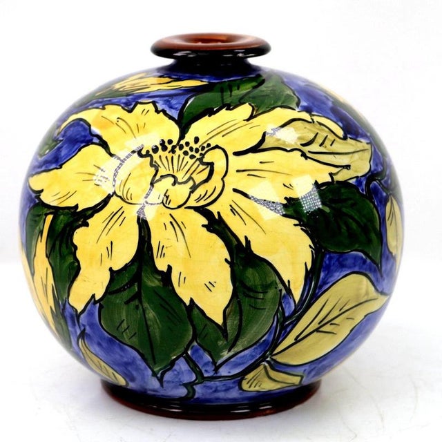 Antique Burslem Faience Floral Globe Vase from Gibsons & Sons, 1890s For Sale - Image 6 of 15
