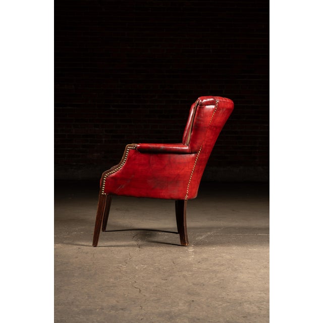 Mid 20th Century Vintage Leather Channel-Back Armchair With Nailhead Trim in Red For Sale - Image 5 of 9