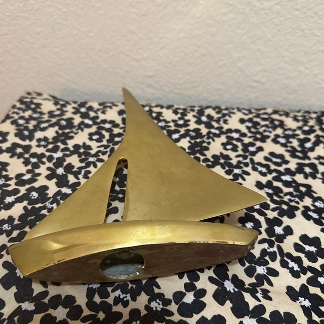 Curtis Jere Mid-Century Modern Solid Brass Sailboat Sculpture For Sale - Image 4 of 4
