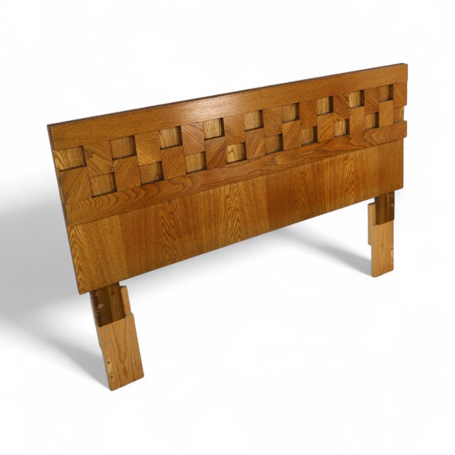 Mid-Century Modern Lane Staccato Attributed Vintage Mid Century Modern Brutalist White Oak Queen Headboard C. 1970s For Sale - Image 3 of 3
