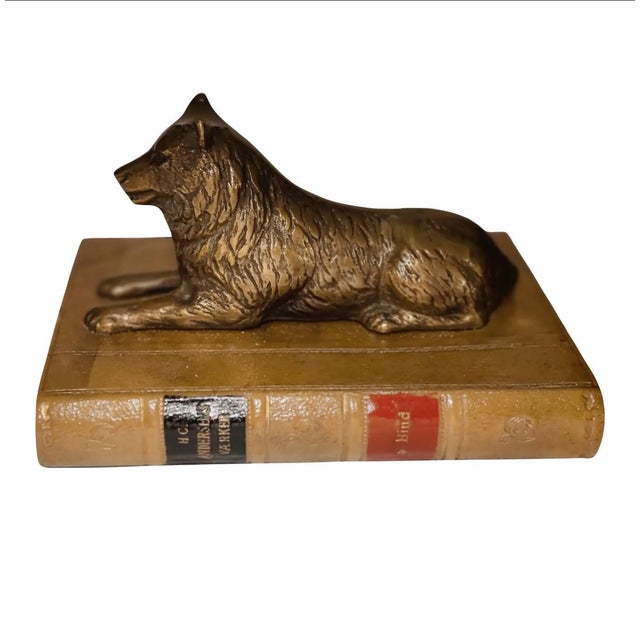 Vintage Sculpture ~ Bronze Wolf Lying on Top of a Book For Sale - Image 12 of 12