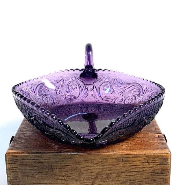 Glass Mid-Century Duncan & Miller Sandwich Purple Glass Candy Dish Trinket Dish For Sale - Image 7 of 12