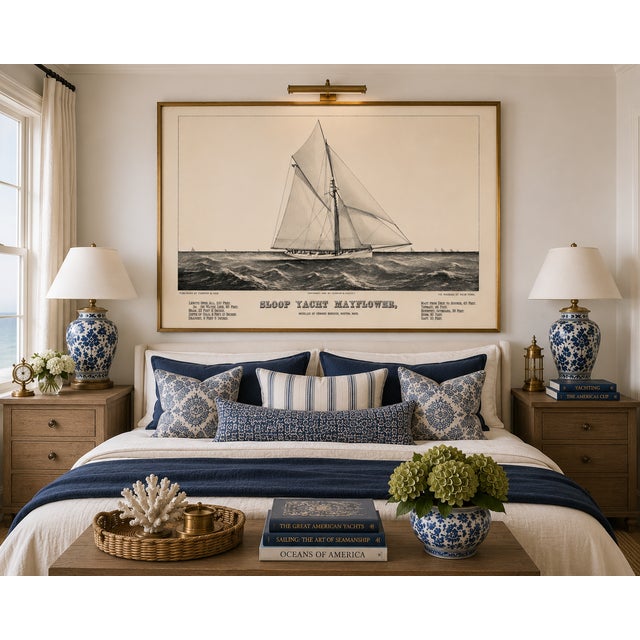 Black Sloop Yacht Mayflower, Vintage Art Print Reproduction, 36" X 24" For Sale - Image 8 of 11