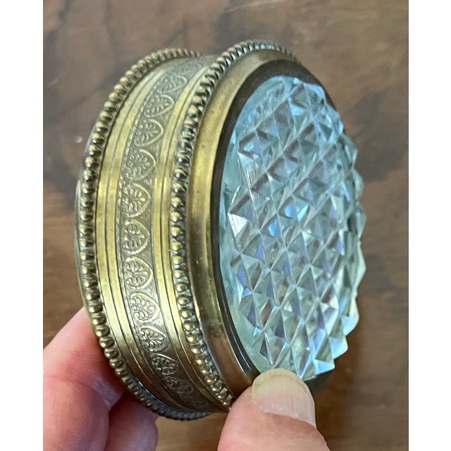 Metal Antique 19th Century French Empire Diamond Cut Crystal & Brass Round Patch or Table Box For Sale - Image 7 of 18
