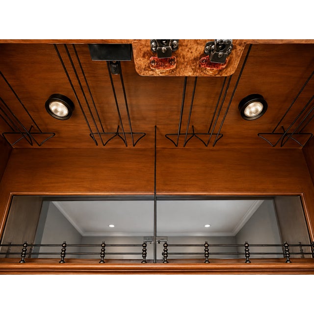 Monumental Carved Wood Home Bar Armoire With Mirrored Interior, Wine Storage & Mini Fridge For Sale - Image 13 of 14