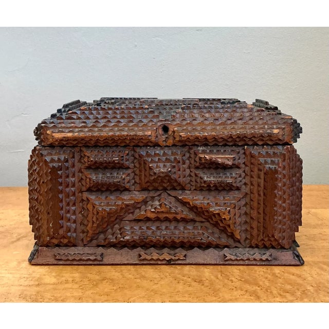 Vintage Tramp Art Wood Box For Sale - Image 4 of 12