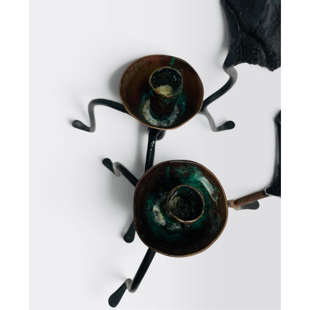Black Vintage Copper Wrought Iron Leaf Candle Holder Set For Sale - Image 8 of 9