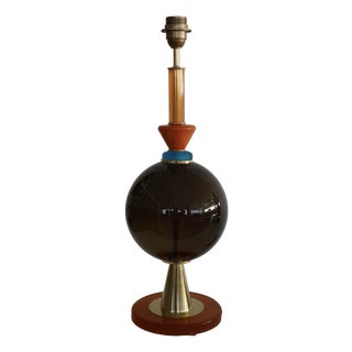 Art Deco Murano Round Black and Orange Art Glass Table Lamp, 2000 For Sale