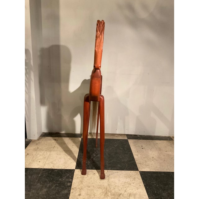 Large Carved Wood Horse With Horse Hair Tail For Sale - Image 10 of 12
