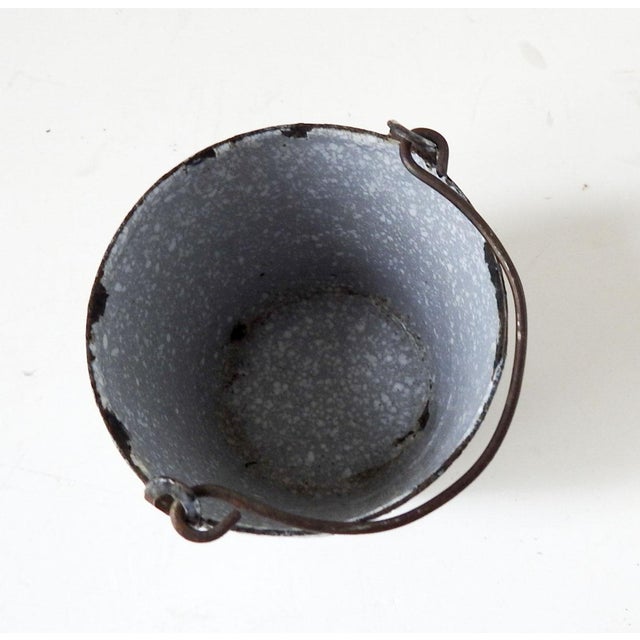 Rustic European Tiny Vintage Gray Graniteware Match Holder Bucket Pail For Sale - Image 3 of 5