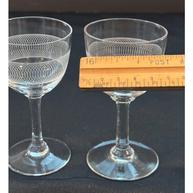 1920s Clear Wheel-Etched Cordial Vintage Glasses - A Pair For Sale - Image 5 of 7