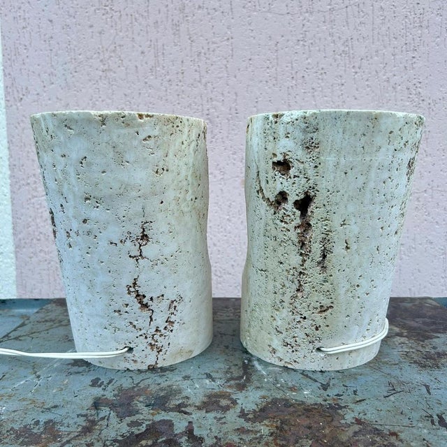 Metal Travertine Table Lamps by Giuliano Cesari for Nucleo, 1971, Set of 2 For Sale - Image 7 of 11