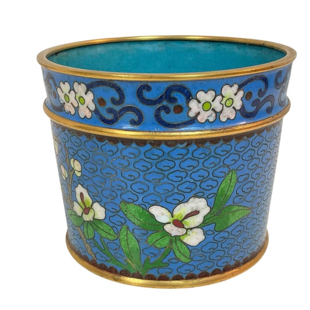 Blue Chinese Brush Pen Holder Blue Color Cloisoné 20th Century For Sale - Image 8 of 10