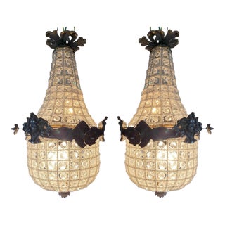 1960s French Louis XVI Charcoal Bronze Chandeliers -Pair For Sale