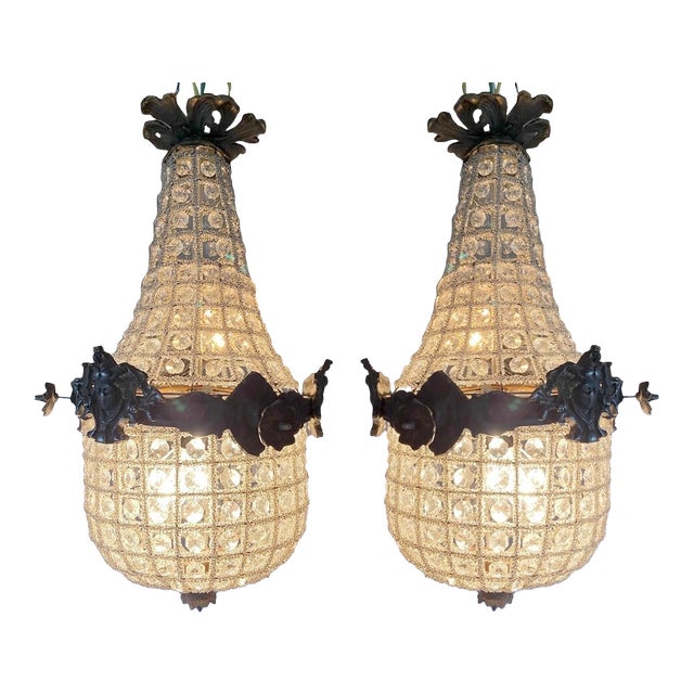 1960s French Louis XVI Charcoal Bronze Chandeliers -Pair For Sale