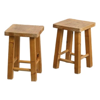 Pine Stools attributed to Charlotte Perriand for La Pierra Menta, 1970s, Set of 2 For Sale