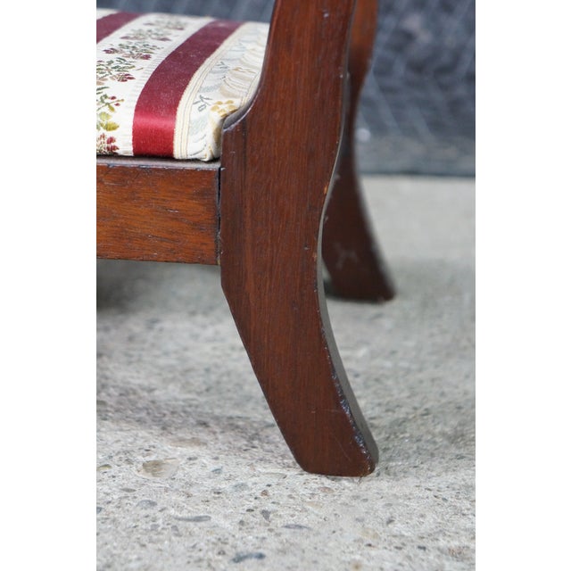Wood Antique 20th C. Regency Style Mahogany Footstool Striped Floral Brocade Seat For Sale - Image 7 of 15