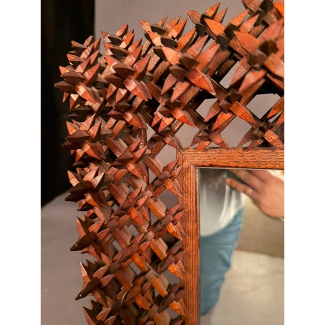 Burnt Umber American Early 20th Century Folk/Tramp Art Mirror Frame, Circa 1920s For Sale - Image 8 of 10