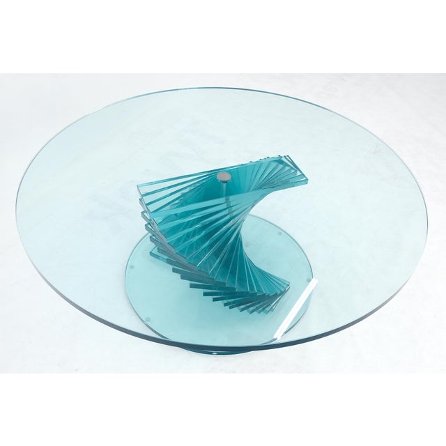 Glass Stacked Glass Fan Shape Base Round Coffee Table Italian Post Modern Mid Century For Sale - Image 7 of 13