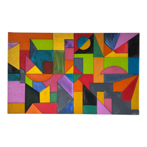 2003 Vintage Daniel Colorful Geometric Abstract Oil on Canvas Painting – Unframed