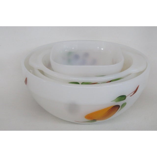 Mid-Century Modern Mid 20th Century Anchor Hocking Fire King Fruit Mixing Serving Bowls Milk Glass Set of Four 4720b For Sale - Image 3 of 17