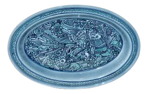 Felix Tissot Fantasia Taxco Mexican Artisan Modernist Pottery Oval Bowl Platter