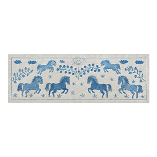 Blue Horse Suzani Wall Hanging, Smiling Sun For Sale