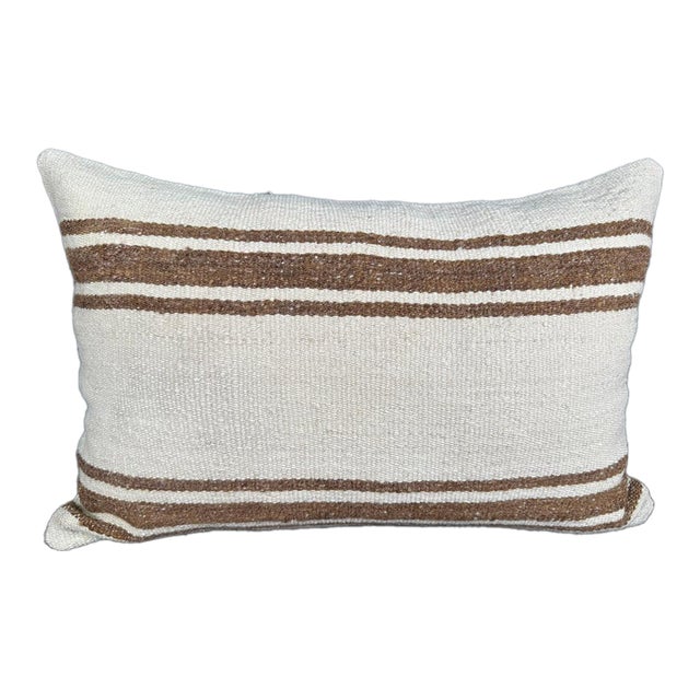 Turkish Hemp Pillow Cushion Natural Beige Brown Pillow Cushion Cover 16" x 24" For Sale