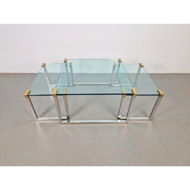 Hollywood Regency T53 Coffee and Side Tables in Brass and Glass by Peter Ghyczy, 1970s, Set of 3 For Sale - Image 3 of 18