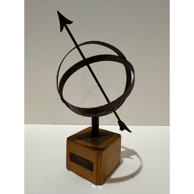 Mid-Century Modern 1959 Vintage Swedish Modern Iron Armillary Sphere Sculpture Wood Base Sweden MCM For Sale - Image 3 of 7