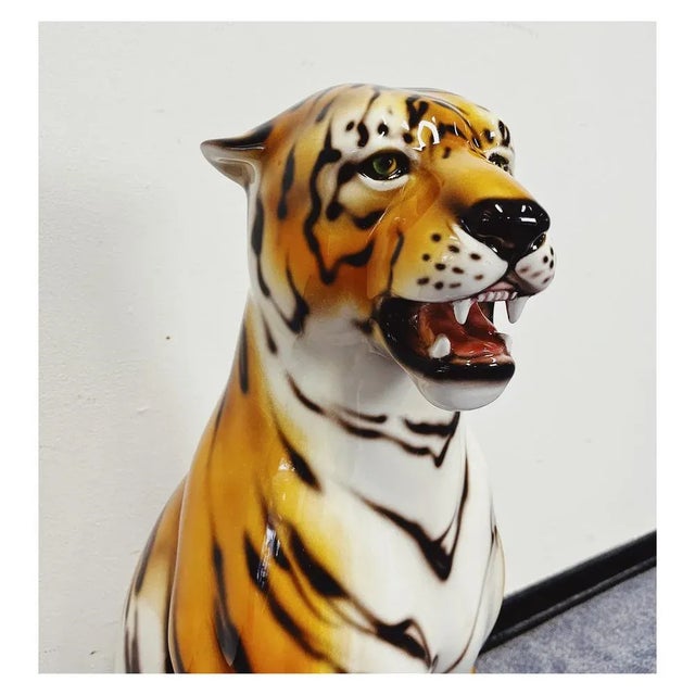 Contemporary Large Ceramic Tiger Statue For Sale - Image 3 of 6