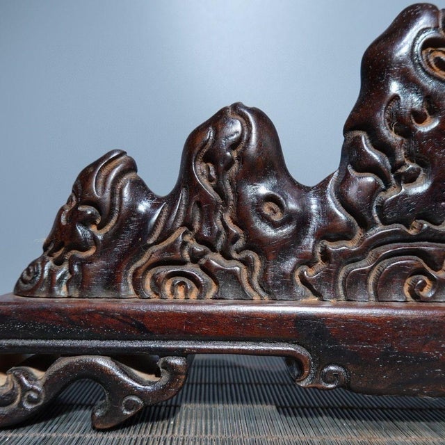 1990s Vintage Chinese Ebony Wood Brush Rest / Mountain Form Display Stand - 26cm For Sale - Image 5 of 9