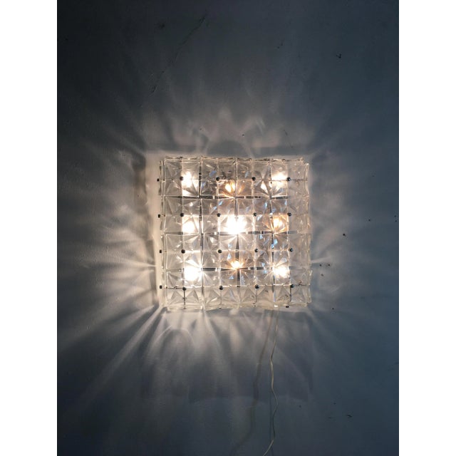 Metal Large Chrome & Crystal Glass Wall or Flush Mount Light from Kinkeldey, 1970s For Sale - Image 7 of 9