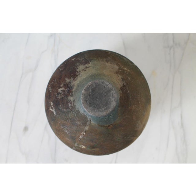 1980's Raku Pottery Bulbous Form Vase For Sale - Image 4 of 9