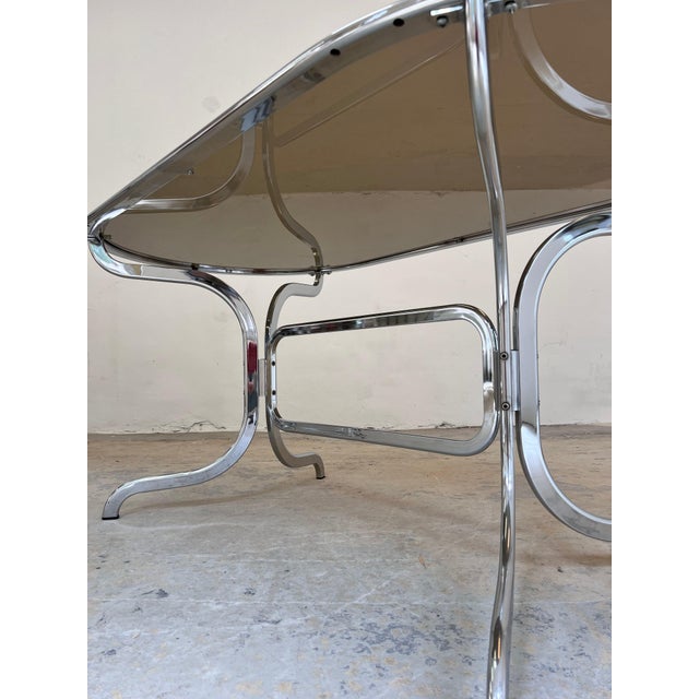 Oval Dining Table in Chrome and Smoked Glass by Gastone Rinaldi for Rima For Sale - Image 6 of 11