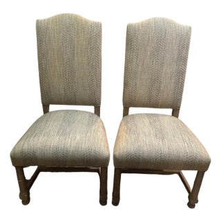 Early 20th Century Pair of Ethan Allen Upholstered Dining Chairs in Neutral Woven Fabric (Nice) For Sale