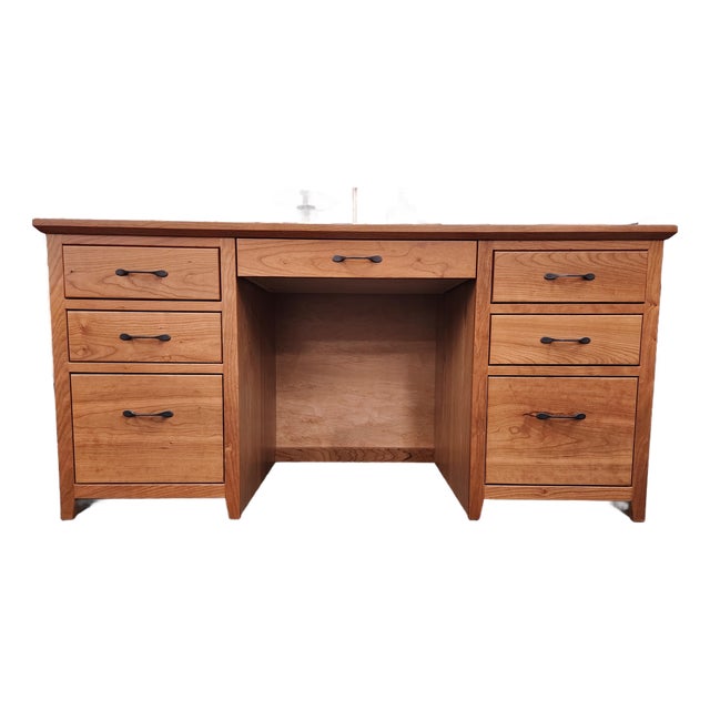 Cherry Shaker Desk With 4 Utility Drawers and 2 Filing Drawers For Sale